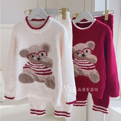 秋冬半边绒儿童睡衣女童A类宝宝珊瑚绒加厚可爱毛巾绒亲子家居服