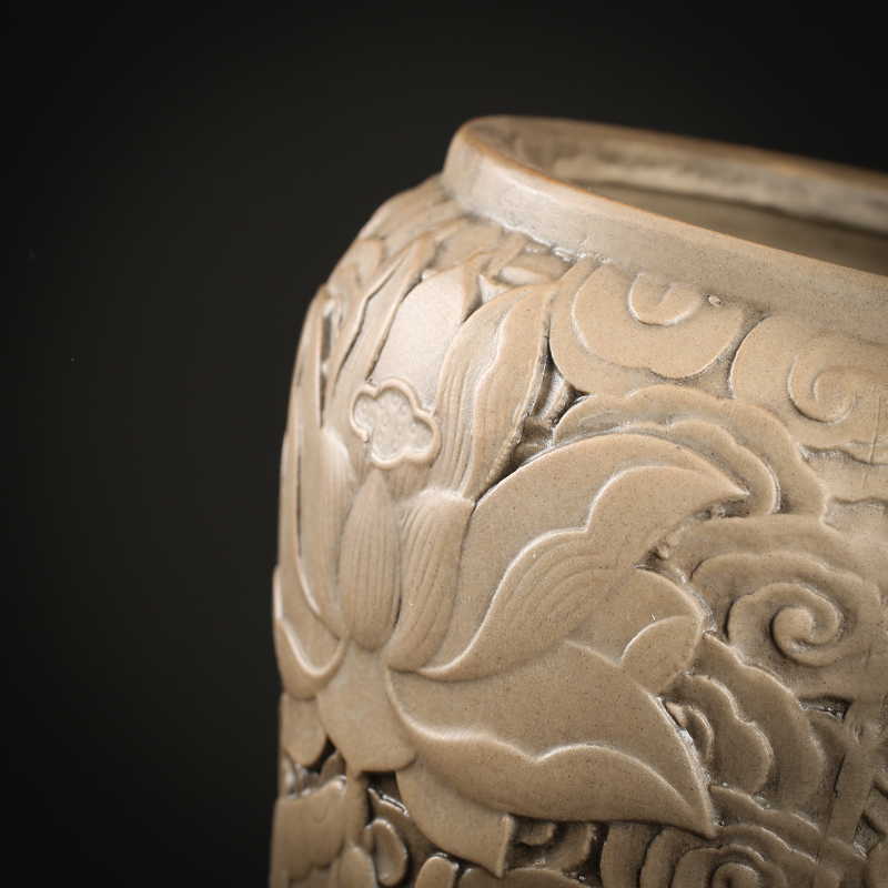 粗陶多肉花盆大口径老桩陶罐复古绿植家居装饰景观陶瓷浮雕造型控