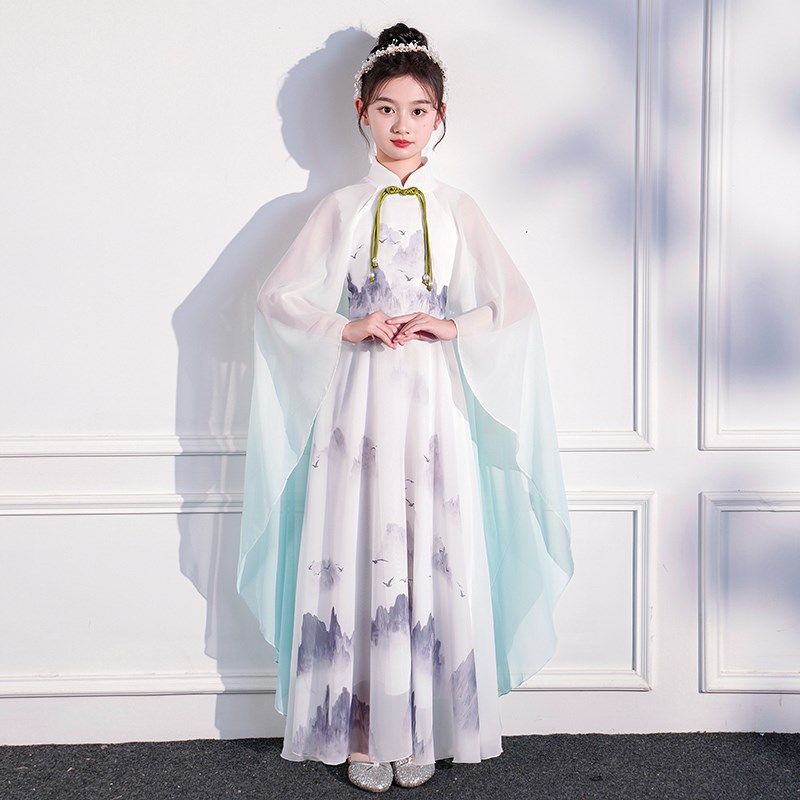儿童大合唱古筝演出服中小学生诗歌朗诵比赛男女童中国风表演服装