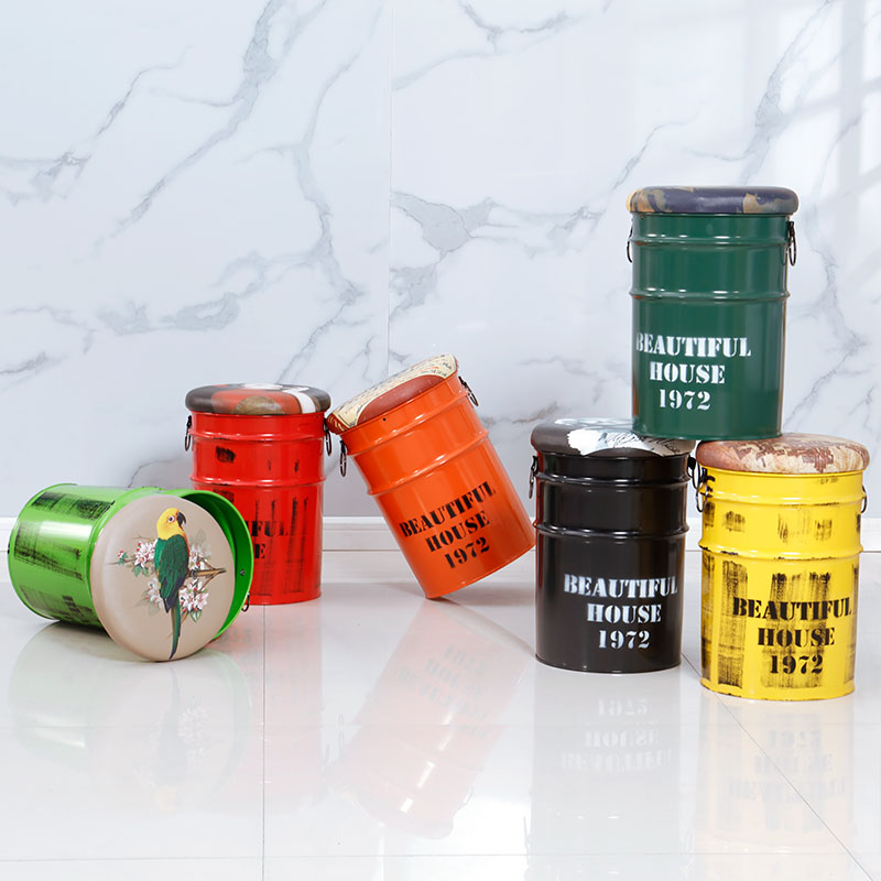 艾翠轩复古新款铁艺椅储物凳油漆桶桶凳凳子换鞋凳乡村咖啡凳矮凳