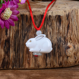 陶瓷白色蛇羊描金12十二生肖属鸡狗相吊坠项链属牛猪猴马兔鼠虎龙