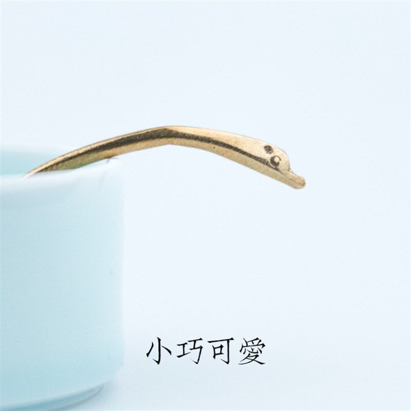 启明文房黄铜鹅头水盂勺小铜勺磨墨加水小勺子纯黄铜手工文房四宝