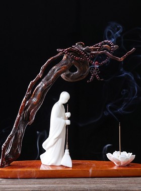 创意中式陶瓷扫地僧摆件禅意根雕套装玄关电视柜家居软装饰品摆件