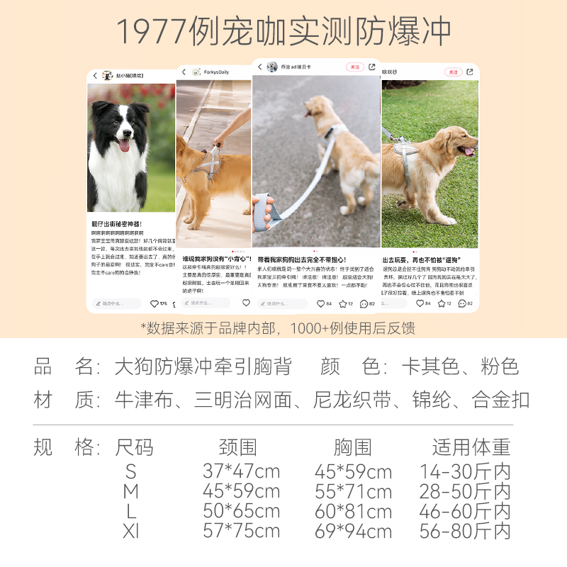 狗狗牵引绳防爆冲胸背带中型大型犬拉布拉多金毛大狗背心式遛狗绳