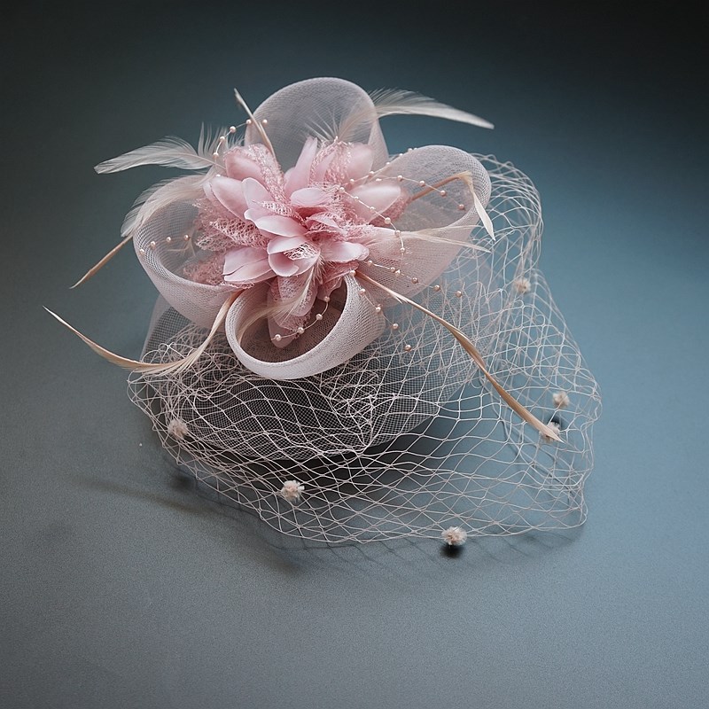 法式复古大网纱粉色礼帽子优雅时尚名媛晚宴婚纱礼服影楼拍照头饰