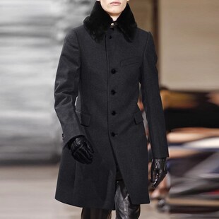 2024秋冬新款男士羊毛呢大衣商务修身毛领外套高级感加厚呢子风衣