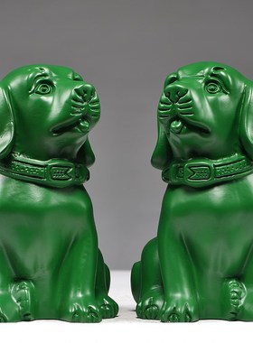 绿色木雕狗摆件木质生肖狗实木头家居客厅电视柜办公室装饰工艺品