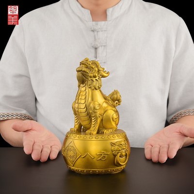 铜望天吼摆件黄铜蹬龙客厅入户门望天犼瑞兽工艺品大号朝天吼摆件