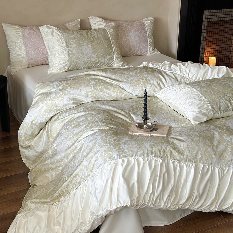 薄荷少女心韩式100S全棉长绒棉四件套纯棉花边被套床单床笠床品