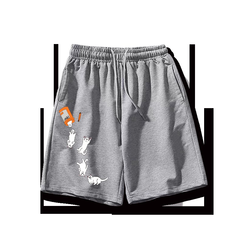 中指猫圣母抱贱猫咪创意个性纯棉沙滩短裤宽松透气搞笑潮五分裤男