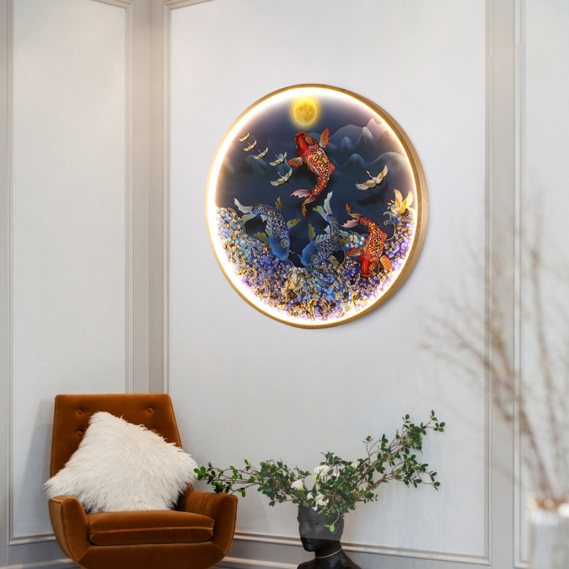 新中式壁画灯客厅沙发背景墙灯大尺寸圆形过道玄关楼梯间壁灯