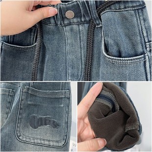 爱木橦童装男童加绒裤子冬款中大童加厚牛仔裤儿童保暖小脚裤7306