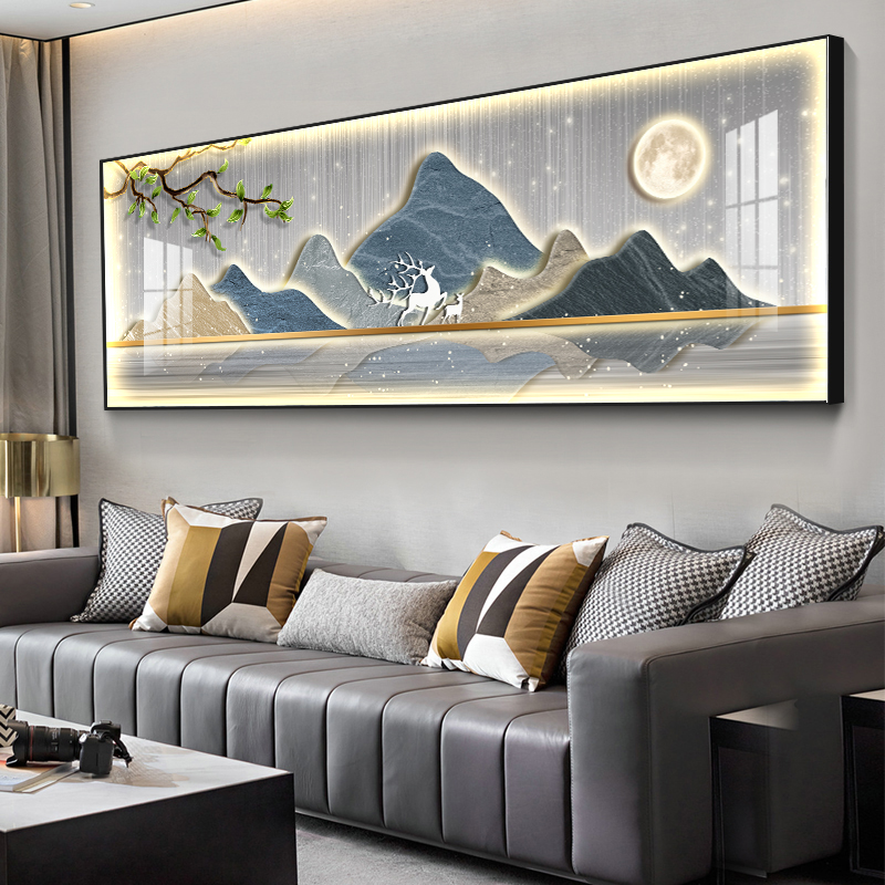 轻奢客厅装饰画大气沙发背景墙挂画办公室高级感氛围灯山水风景画