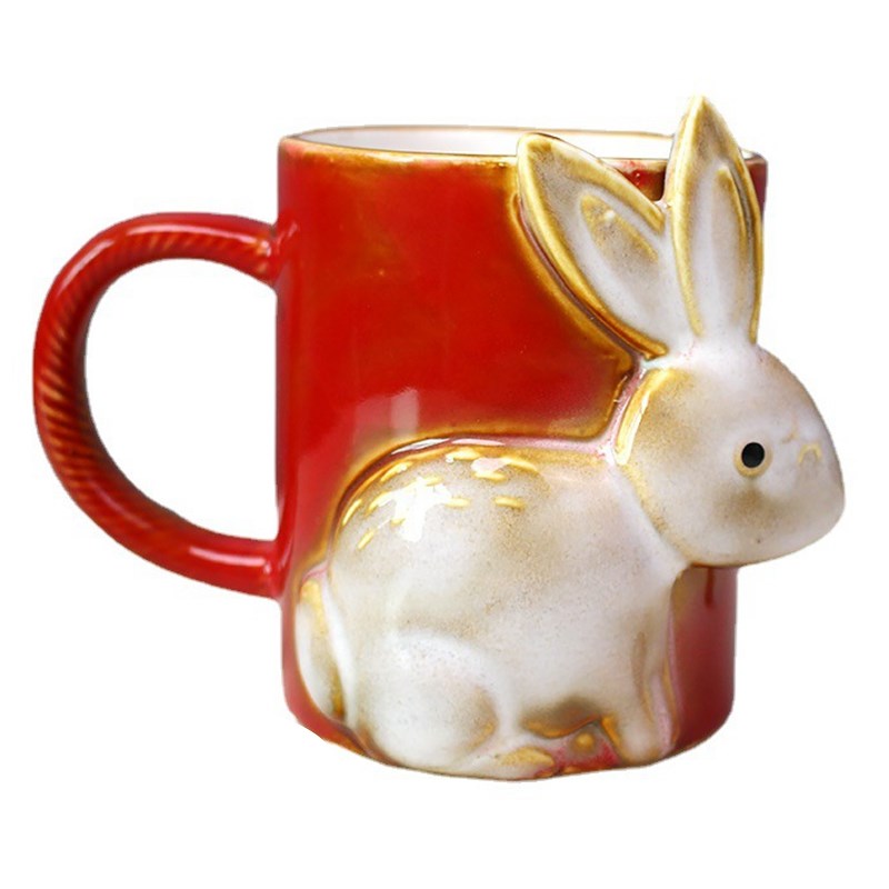 小白兔马克杯欧式复古茶杯咖啡杯卡通可爱礼物生肖小兔子陶瓷杯子