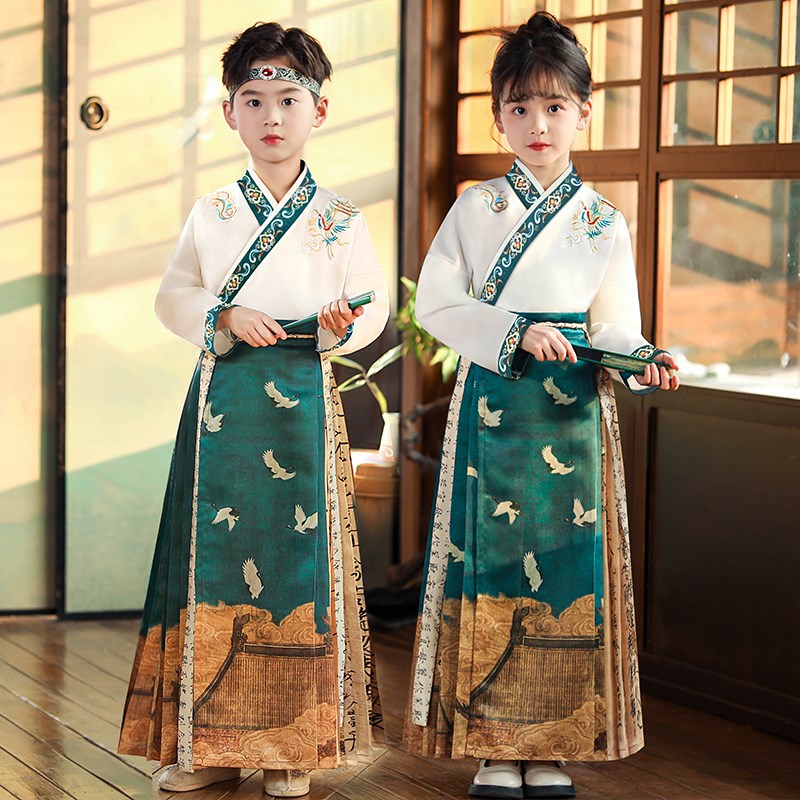 马面裙男童2024新款国风短袖套装古风汉服女童夏季明制儿童演出服