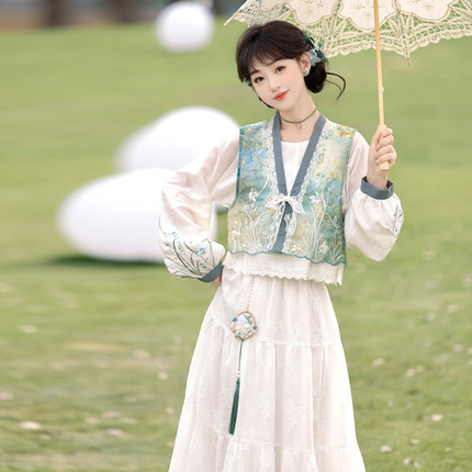 华服未来原创汉服女汉元素日常汉服改良唐褙子齐腰裙春语花信套装