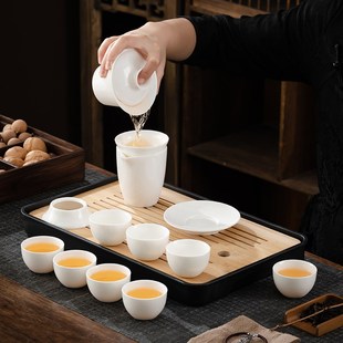 羊脂玉家用办公室泡茶茶壶盖碗茶杯轻奢送礼 白瓷功夫茶具套装