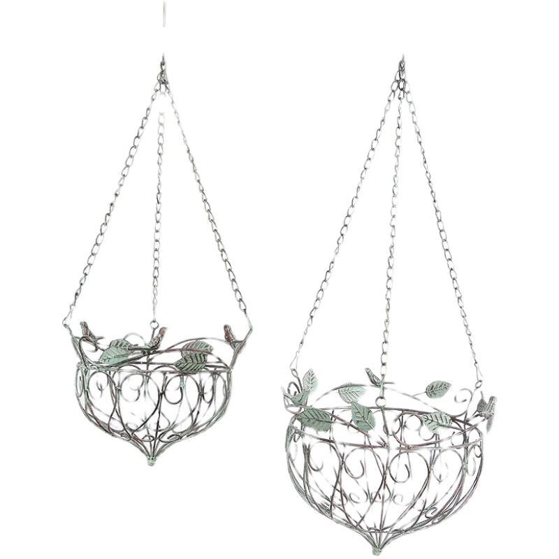美式乡村复古铁艺垂吊挂链花盆 阳台花园庭院店铺客厅吊兰壁挂盆
