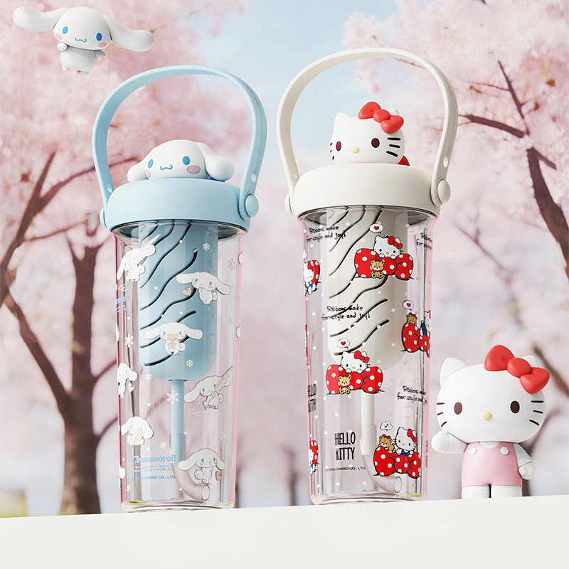 三丽鸥Hello Kitty大容量吸管杯女可爱高颜值便携提手带茶仓水杯