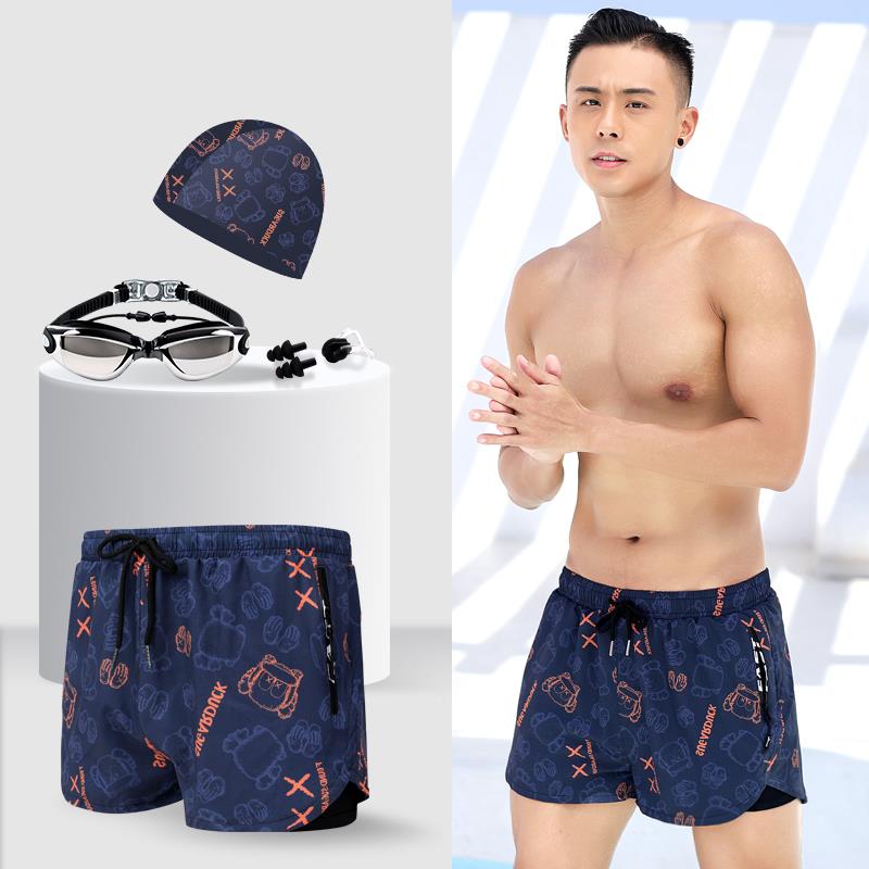 游泳裤男防尴尬松20276AY2速干男角士平泳裤泳衣套装宽沙裤温泉游