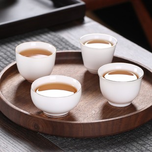 羊脂玉白瓷描金小茶杯陶瓷个人单只功夫茶具家用主人茶杯