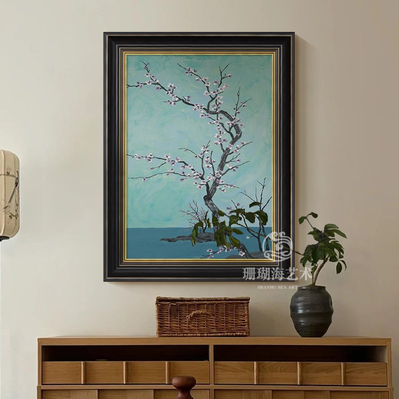 梅花纯手绘油画艺术感客厅装饰画中古风沙发背景墙玄关丙烯挂画图片