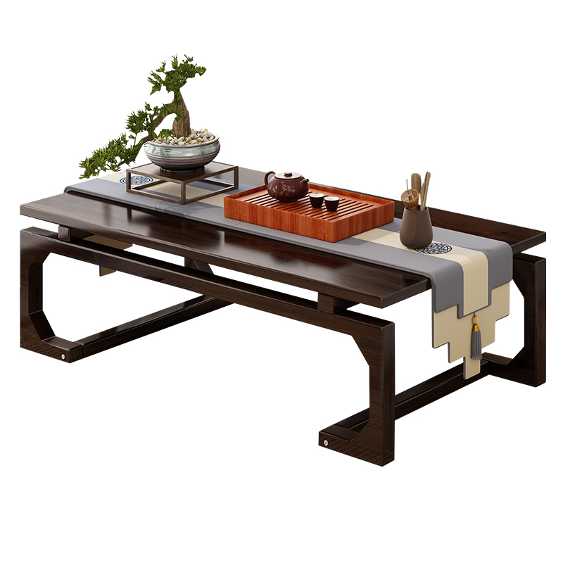 日式飘窗桌茶桌榻榻米茶几禅意新中式和室方桌黑胡桃色炕几矮桌子