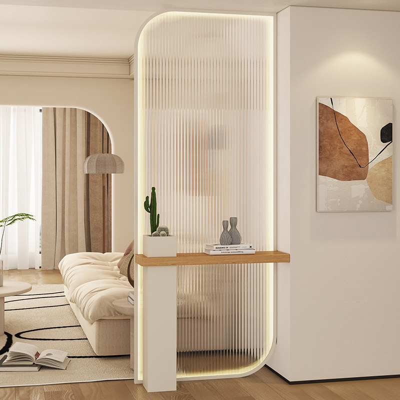 奶油风格长虹钢化玻璃屏风客厅浴室入口入口不锈钢隔断墙