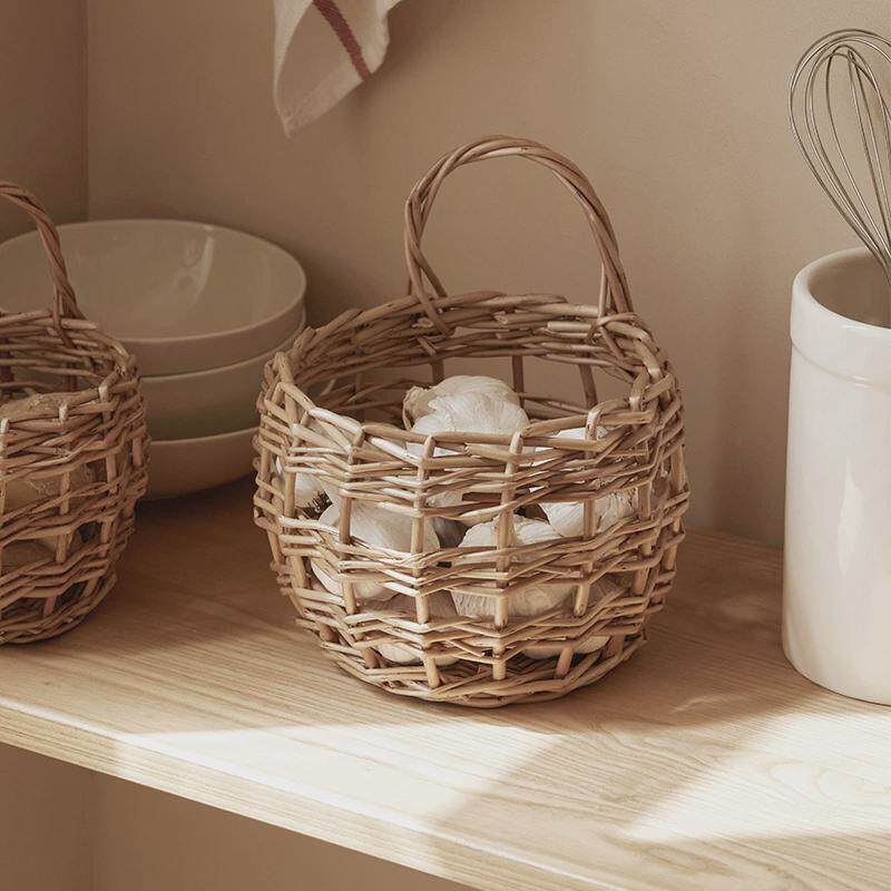 柳编姜蒜收纳筐厨房竹编篮蒜头复古壁挂篮手提编织小花篮藤编挂篮