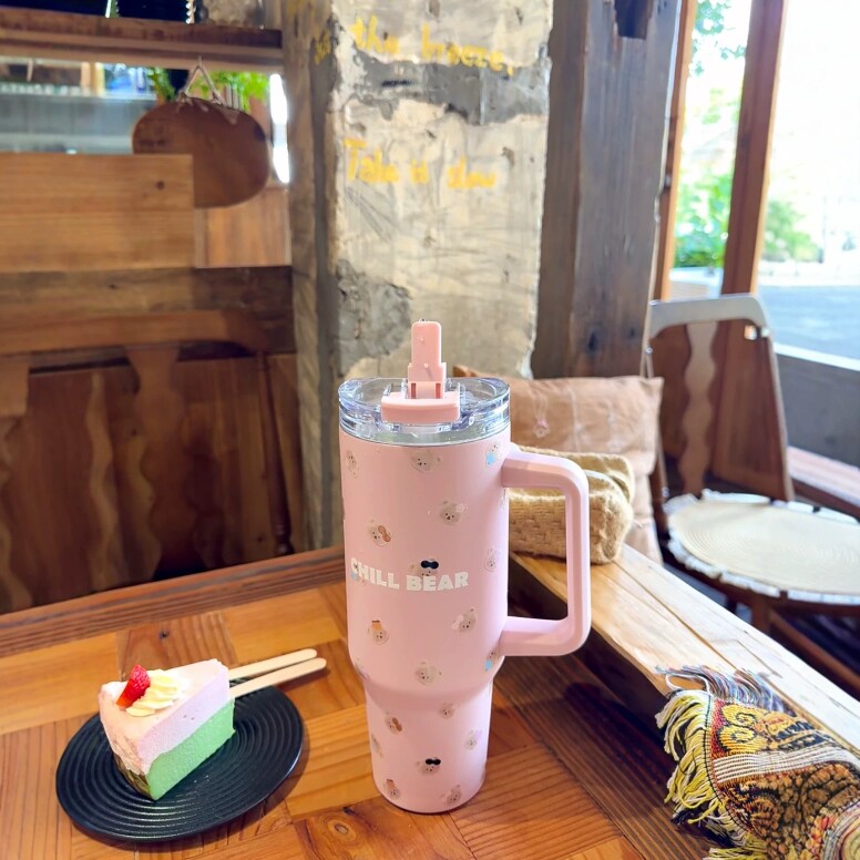 粉蓝卡通316不锈钢吸管保温杯