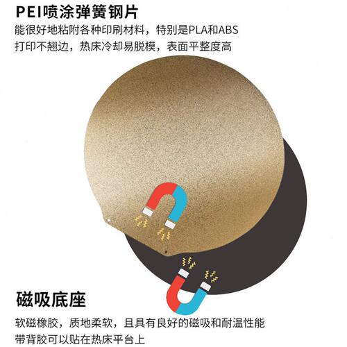 甄选3D打印圆形直径260mm金色PEI双面喷涂磁钢片含软磁 弹簧钢板
