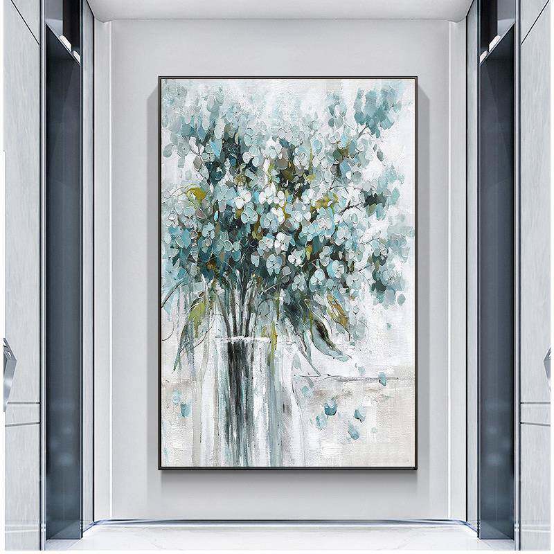 玄关装饰画现代简约轻奢美式手绘油画客厅挂画过道兰花卉壁画竖版
