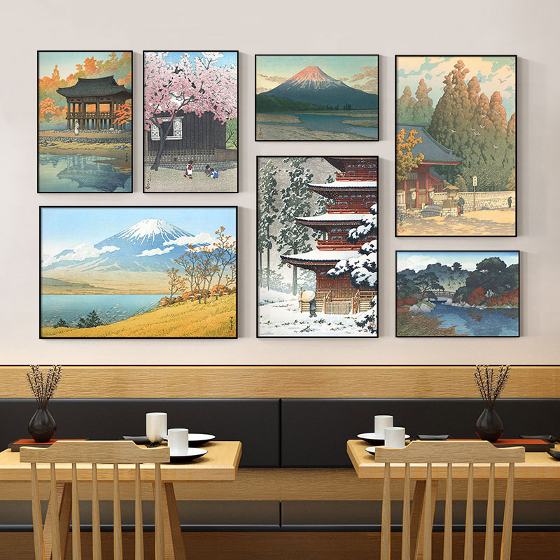 日式浮世绘挂画和风料理寿司店装饰画居酒屋墙饰川濑巴水画集海报图片