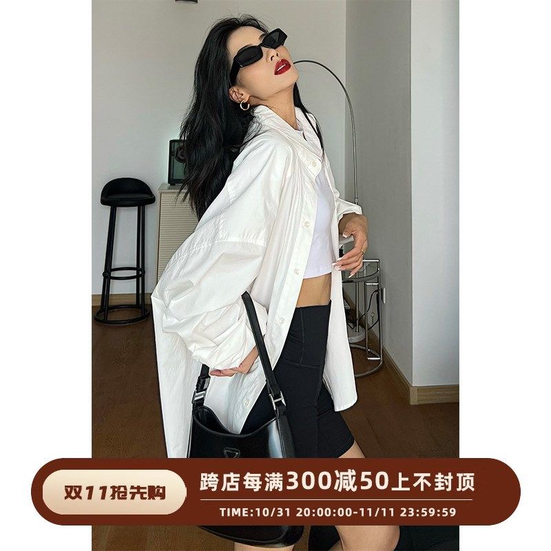 CIZZLEMORE 设计感防晒衬衫外套女白色长袖上衣薄款外搭宽松衬衣