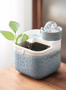 创意流水摆件小型家居简约循环水转运珠办公室桌面水景装饰摆设品