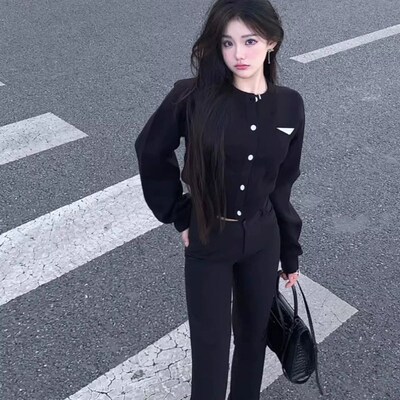 大码黑色短款毛衣开衫外套女薄款新款春秋季高级感外搭针织衫上衣