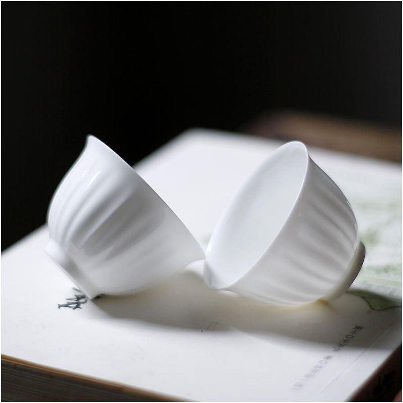 白紫薇正宗骨瓷薄胎茶杯品茗杯单个纯白花形杯潮汕功夫茶具单丛