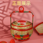 纯手工编织彩绘竹篮子潮汕传统喜庆婚嫁女方用品竹制花篮竹艺摆件