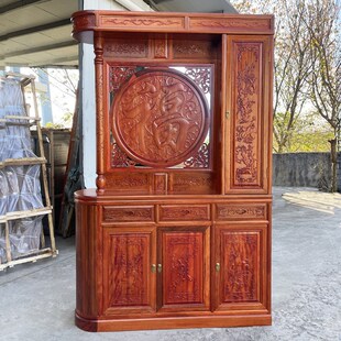 新中式实木玄关入户鞋柜金花梨木客厅屏风进门隔断间厅柜双面酒柜