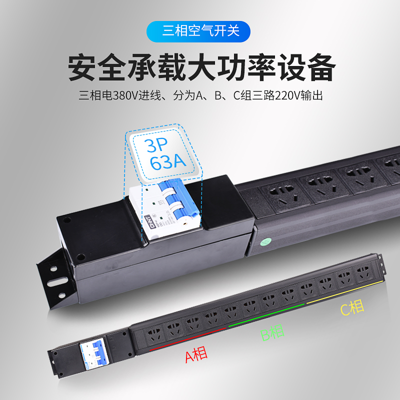 三相电PDU插座3P380V转220V大功率排插移动集装箱接线板三相五线