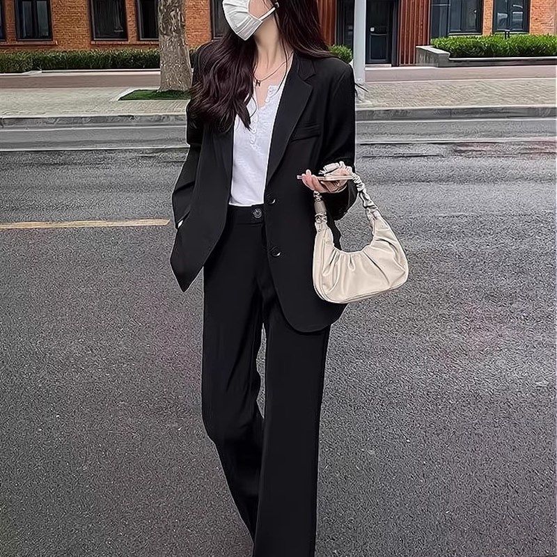 春装免烫宽松正装女套装大学生面试西装职业工作西服黑色气质外套