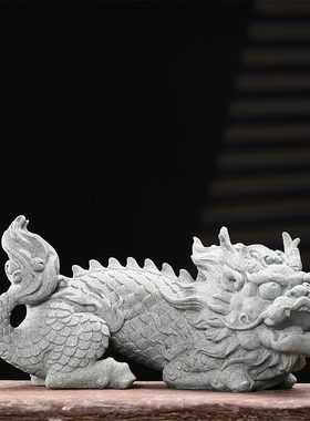 国潮风瑞兽麒麟青砂石动物摆件创意客厅茶室桌面鱼缸造景装饰品