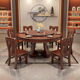 兮家胡桃木实木餐桌椅组合新中式 1.3米一桌 大圆桌带转盘饭桌K127