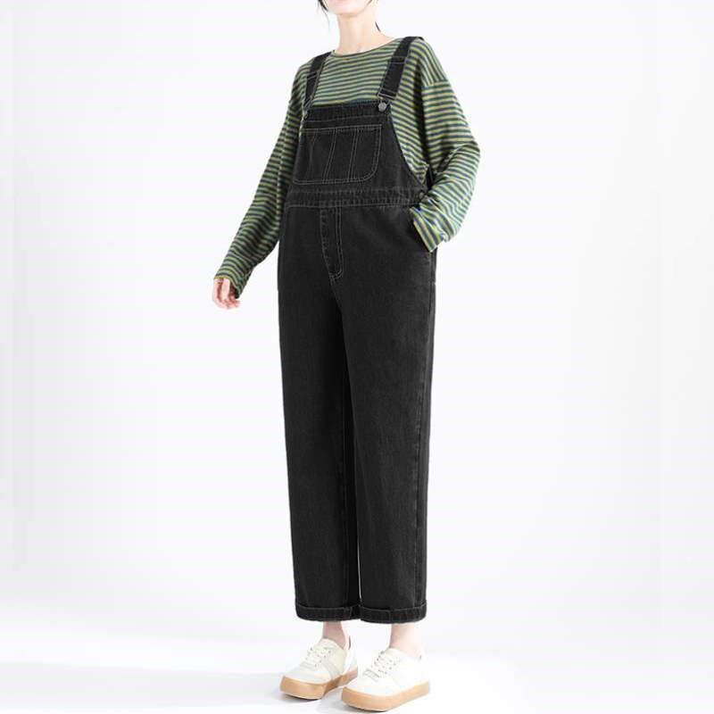 直筒孕妇牛仔春秋背带裤小个子套装新款减龄2024春季长裤宽松大码