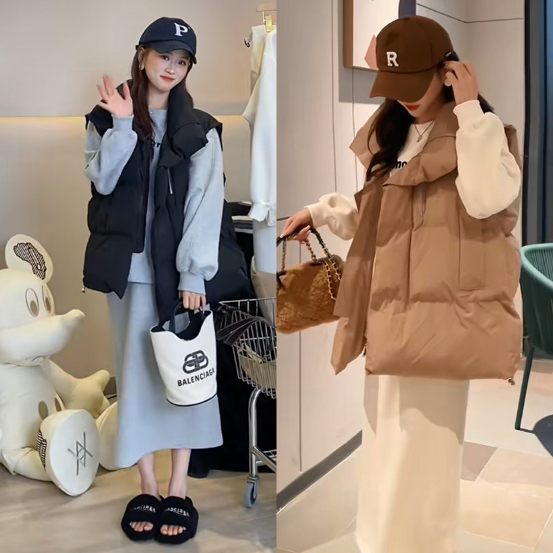 孕妇套装时尚洋派秋冬显瘦卫衣托腹半身裙马甲三件套棉服2023春秋