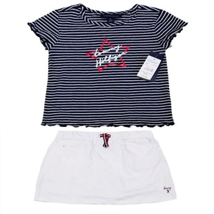 外单童装女童夏款经典黑白条纹气质棉质舒适短袖上衣POT恤衫