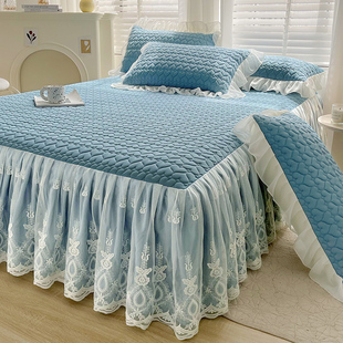 公主风夏季 冰丝席可水洗机洗三件套可折叠空调软席 乳胶凉席床裙款