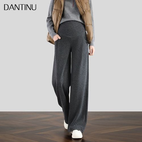 孕妇针织阔腿裤春秋女外穿直筒加绒加厚不勒肚子大码休闲拖地长裤