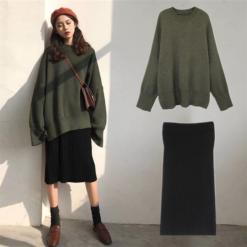 孕妇装秋冬季2020新款套装韩版上衣中长款毛衣潮妈半身裙两件套春