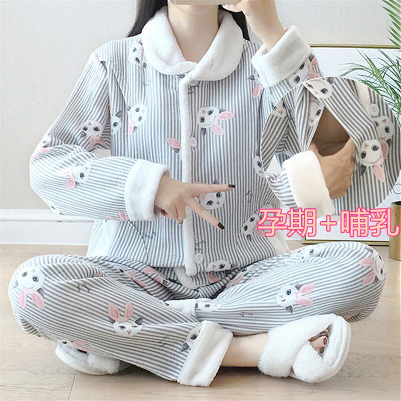 大码月子服3月份四秋冬季纯棉空气棉产后200斤哺乳孕妇睡衣秋装
